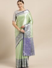 Vastranand Wedding Wear Kora Muslin Silk Blend Woven Design Kanjeevaram Saree, Length: 5.5 m (Separate Blouse Piece)