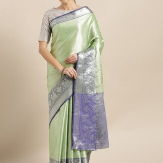 Vastranand Wedding Wear Kora Muslin Silk Blend Woven Design Kanjeevaram Saree, Length: 5.5 m (Separate Blouse Piece)