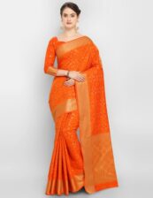 Orange Silk Blend Woven Design Kanjeevaram Saree