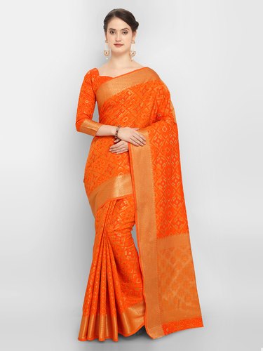 Dark Orange Kanjivaram Silk Saree | Leemboodi