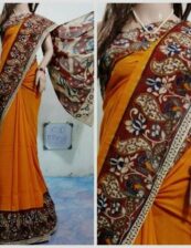 Cotton Casual Wear Orange Kalamkari Saree, 6.3 m (with blouse piece)
