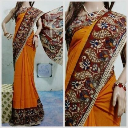 Cotton Casual Wear Orange Kalamkari Saree, 6.3 m (with blouse piece)