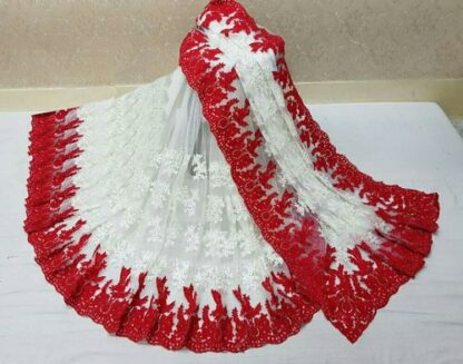 Party wear Red Designer Net Sarees, 6.3 m (with blouse piece)