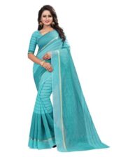 Printed Formal Wear Anmazing Factory Blue Cotton Fancy Saree