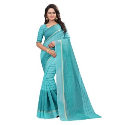 Printed Formal Wear Anmazing Factory Blue Cotton Fancy Saree