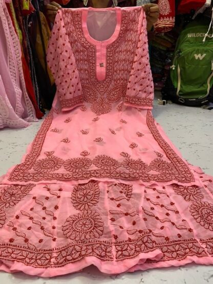 Georgette chikankari kurti sharara set