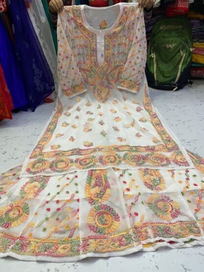Georgette chikankari kurti sharara set