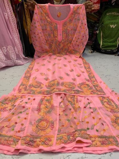 Georgette chikankari kurti sharara set