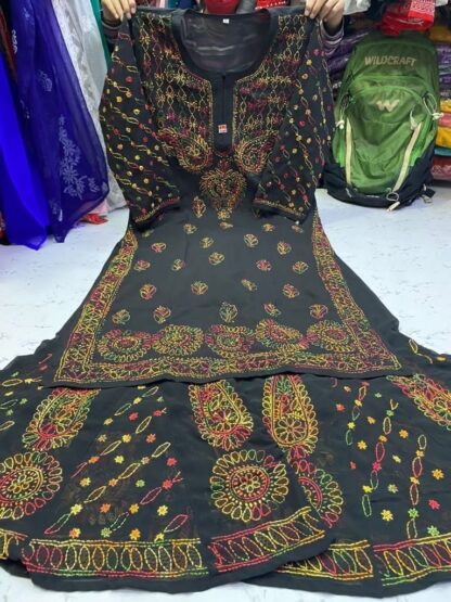 Georgette chikankari kurti sharara set