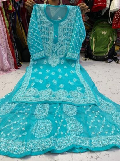 Georgette chikankari kurti sharara set