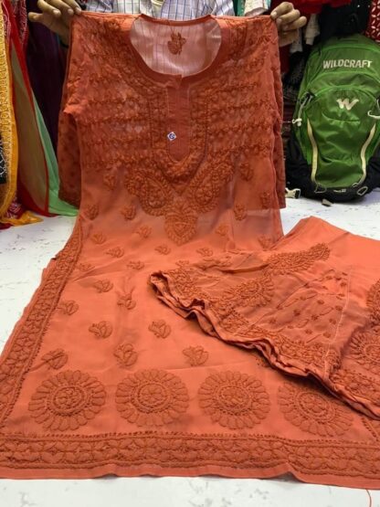 Georgette chikankari kurti sharara set