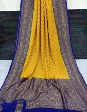 Semi jorjet silk dyeable neem zari double border buti soft silk Banaras saree
