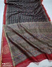 Handloom chanderi ajrak block print cotton silk saree with blouse