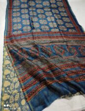 Chanderi ajrak block printed cotton silk saree with blouse