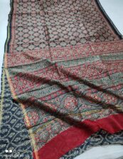 Handloom chanderi ajrak block printed cotton silk  with blouse