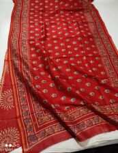 Handloom chanderi ajrak block printed cotton silk saree with blouse
