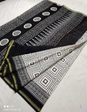 9-Items Black and White Cotton Silk Original chanderi Handloom  hand block printed  saree with blouse