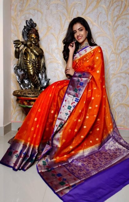 Orange-Red Semi kora silk
