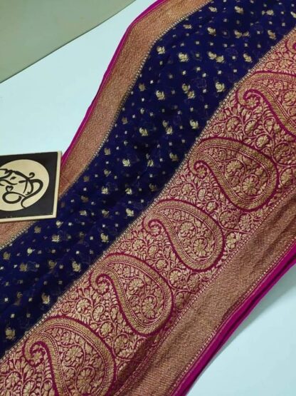 Semi jorjet silk dyeable zari scurt buti soft silk banarasi saree