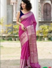 Magenda Semi linen silk dyeble zari scurt plain body soft silk banarasi saree