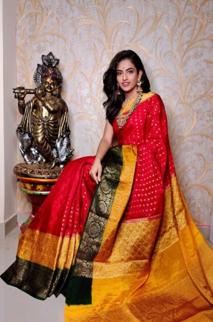 Red-golden-yellow Warm silk dyeable zari  saree