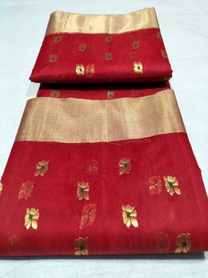 Original chanderi Handloom pure katan organza silk (silk by silk)Meena buti saree with blouse.