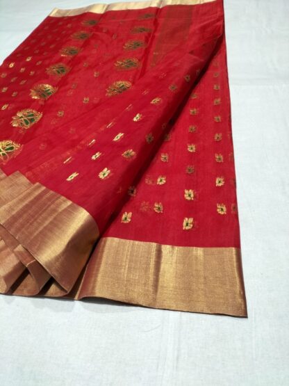 Original chanderi Handloom pure katan organza silk (silk by silk)Meena buti saree with blouse.