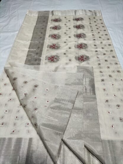 Original chanderi Handloom masrize cotton organza silk (silk by cotton ) Meena Kari buti saree with blouse.