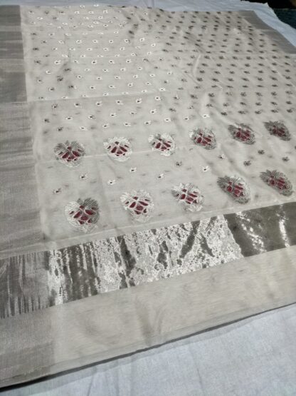 Original chanderi Handloom masrize cotton organza silk (silk by cotton ) Meena Kari buti saree with blouse.
