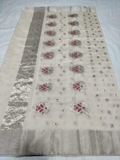 Original chanderi Handloom masrize cotton organza silk (silk by cotton ) Meena Kari buti saree with blouse.