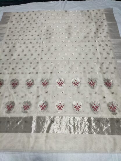 Original chanderi Handloom masrize cotton organza silk (silk by cotton ) Meena Kari buti saree with blouse.
