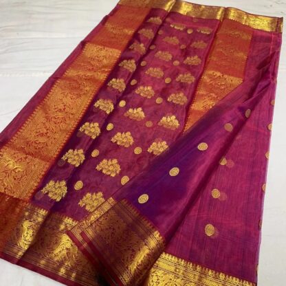 Original Handloom chanderi pure katan organza silk saree with blouse