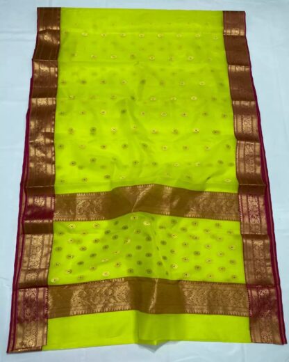 Original Handloom chanderi pure katan organza silk (silk by silk ) all over Meena Kari buti saree with blouse