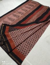 Original  Handloom peach chanderi  bagru hand block printed cotton silk saree with blouse.