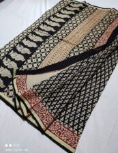 Original  Handloom black chanderi  bagru hand block printed cotton silk saree with blouse.