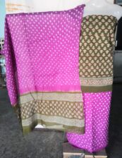 Hand block Purple and Heena green steem decharge print suit with bandh
