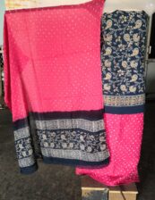 Hand blocK Black and Pink decharge print suit with bandh