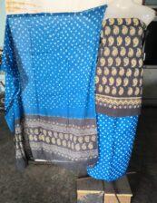 Hand blocK Grey and Blue decharge print suit with bandh
