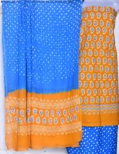 Hand blocK Golden-yellow and Blue decharge print suit with bandh