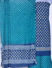 Hand blocK Blue and Sea-green decharge print suit with bandh