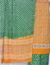 Hand blocK Golden yellow and Green decharge print suit with bandh