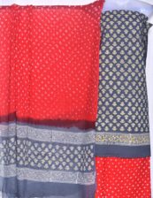 Hand blocK Grey and Red decharge print suit with bandh