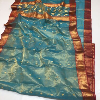Original chanderi Handloom pure katan organza silk, tissu (tissue by silk) saree with blouse. .