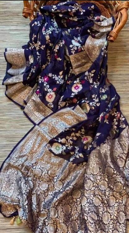 Alfi   semi georgette meena jaal Banarsi Saree - Image 3