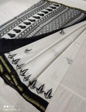 Original chanderi Handloom black and white  saree