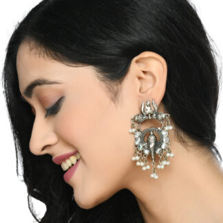 Johar Kamal Ganesh Design Silver Color Earrings Jhumkas Jker_090