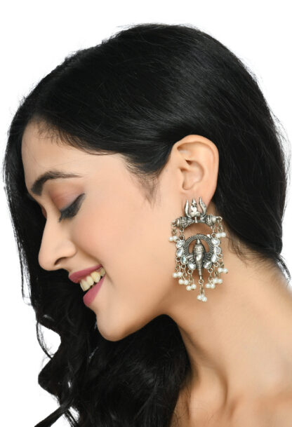 Johar Kamal Ganesh Design Silver Color Earrings Jhumkas Jker_090
