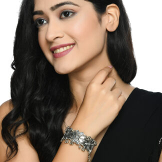 Johar Kamal Oxidised Silver-Plated Mirror work Design Bracelet Jkbracelet_002