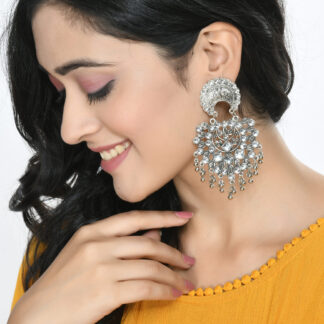 Johar Kamal Silver color base with Kundan & Ghungru Earrings Jker_119