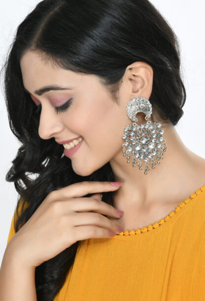 Johar Kamal Silver color base with Kundan & Ghungru Earrings Jker_119